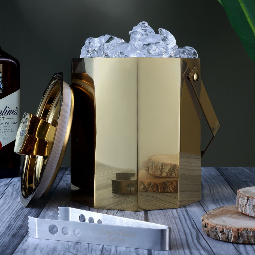 Hexagonal Ice Bucket With Tong