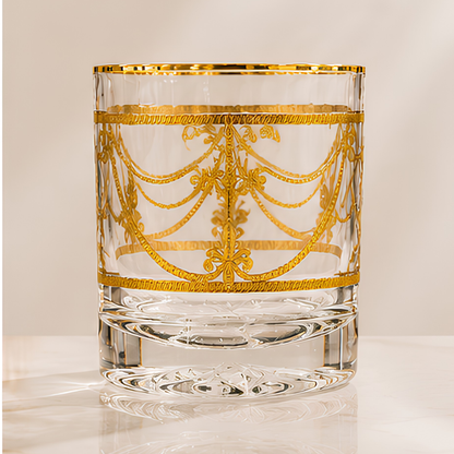 Crystal White Tiger Whiskey Glass - Real Gold Plated - Set of 6 with Leather Briefcase