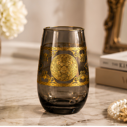 Darkstone Crystal Glass with Embossed Golden Lion – Set of 6