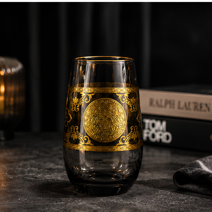 Darkstone Crystal Glass with Embossed Golden Lion – Set of 6
