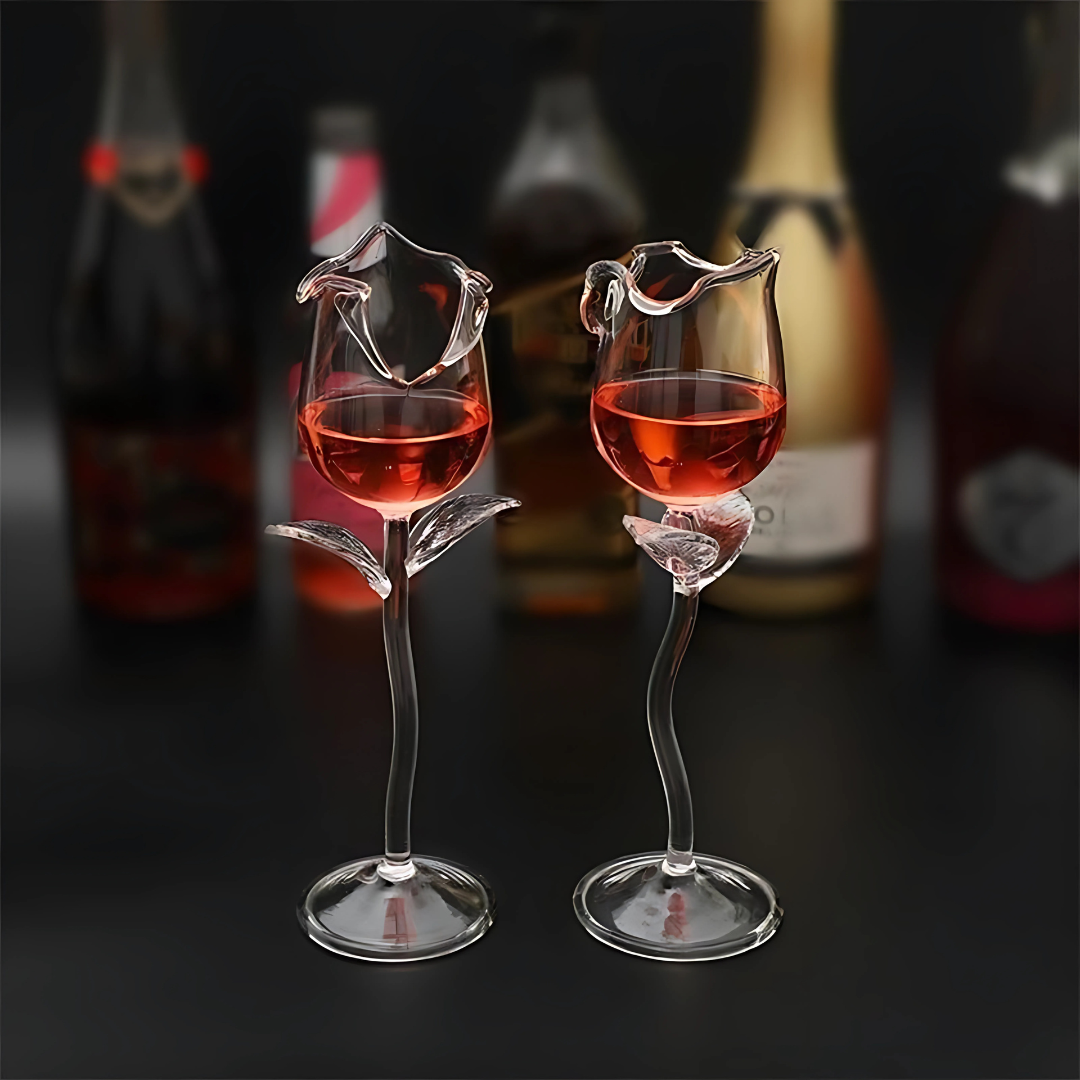 Rose Shaped Glass With Glass Straw