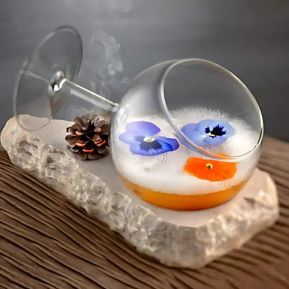 Tilted Cocktail Glass with Wooden Base