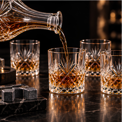 Emperor's Reserve Crystal Whiskey Decanter Set - 1 Decanter + 6 Glasses
