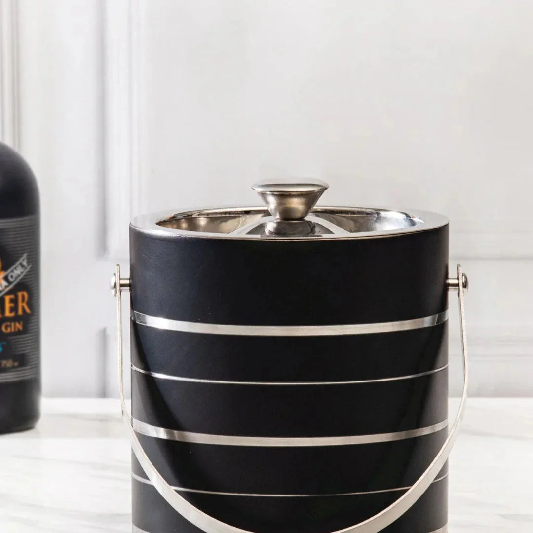 Silver Strip Black Ice Bucket