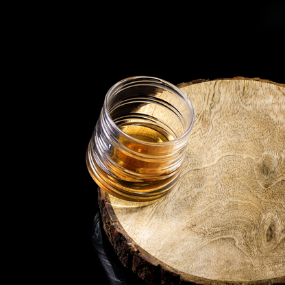 Revolving Swirl Glass With Wooden Coasters - Pure Crystal - Set Of 6