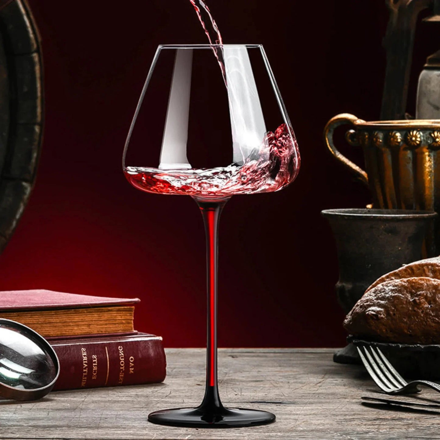 Red Stem Wine Glass (Pack Of 2) (Made In Italy)