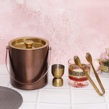 Golden Copper Ice Bucket With Jigger And Tong
