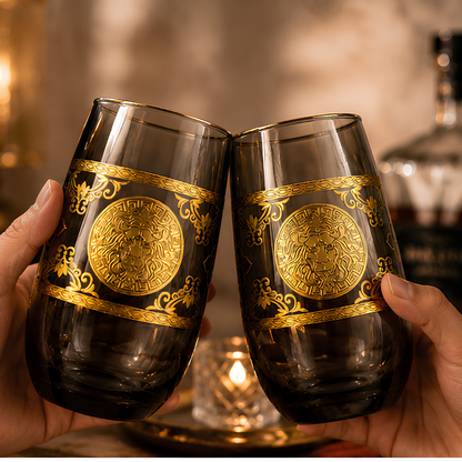Darkstone Crystal Glass with Embossed Golden Lion – Set of 6
