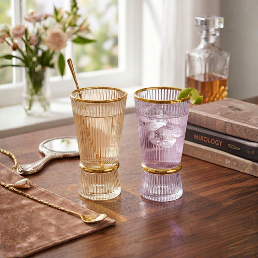Korean Crystal Ribbed Glass – Real Gold Plated Rims