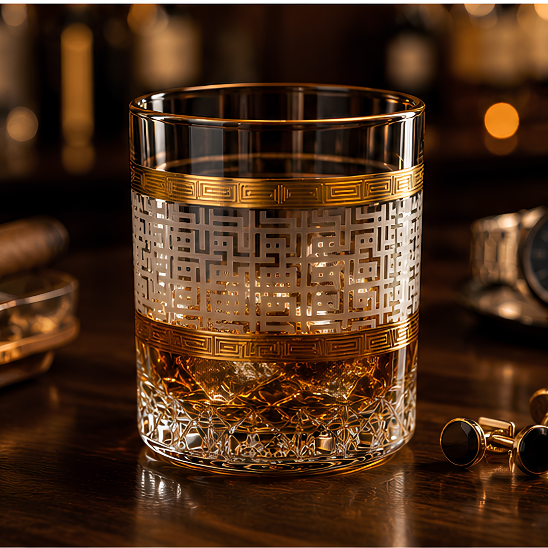Golden Labyrinth Crystal Whiskey Glass – Set of 6