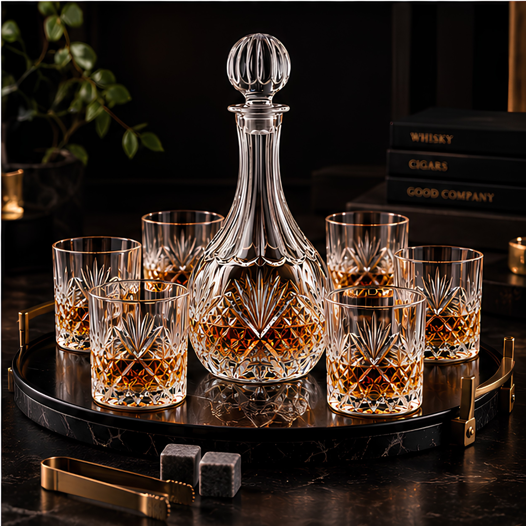 Emperor's Reserve Crystal Whiskey Decanter Set - 1 Decanter + 6 Glasses