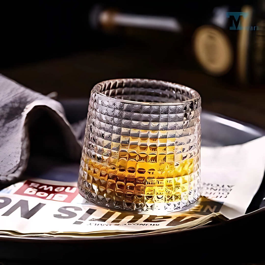 Rock & Roll Whiskey Glass - Pure Crystal - Set Of 6 With Premium Revolving Coasters
