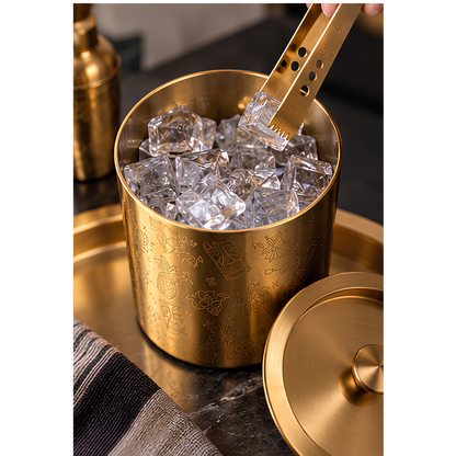 Home Bar Set - Gold Plated - 6 Piece Set - Hand Embossed