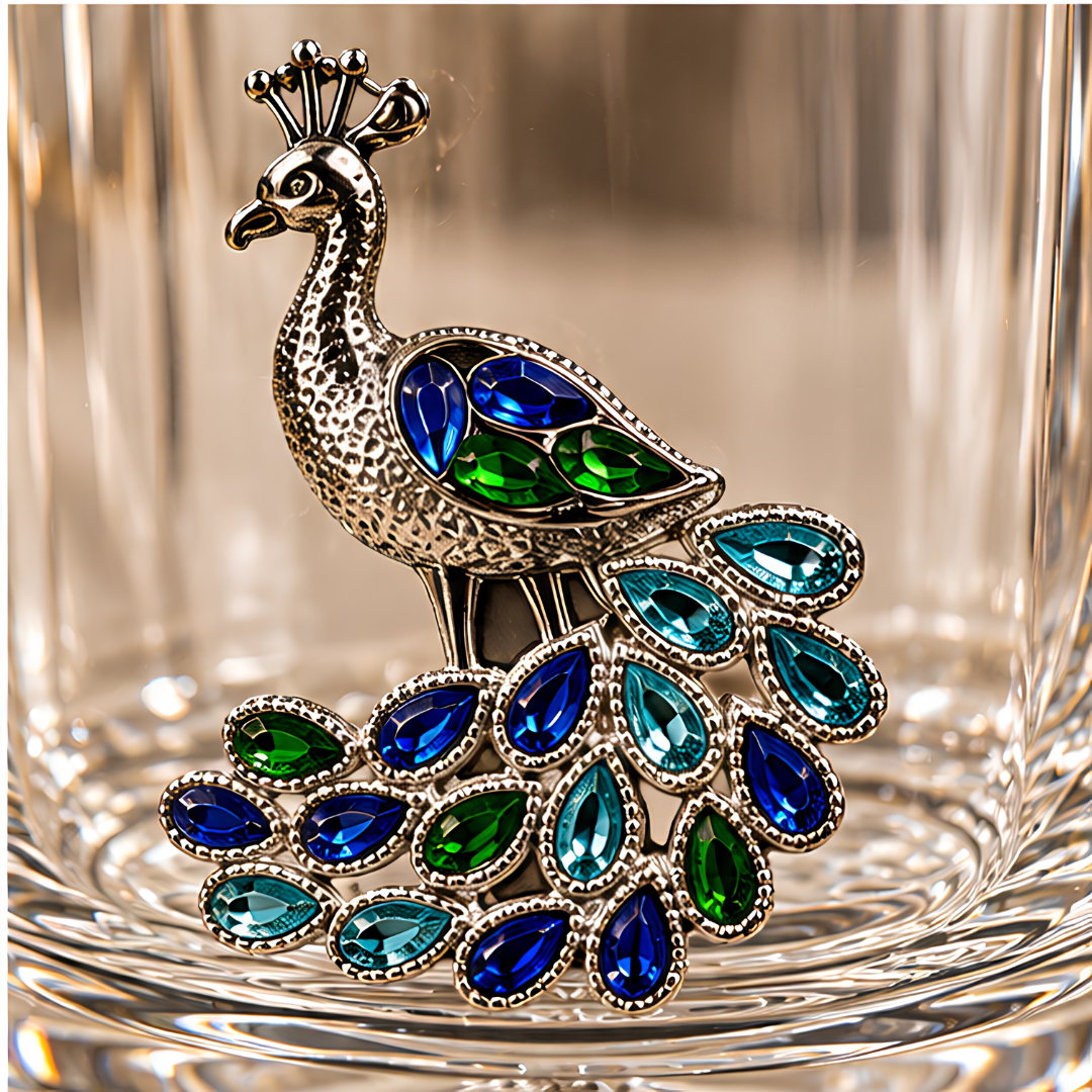 Peacock Royale Crystal Tumbler - Diamond Studded - Premium Leather Box - Set Of 6