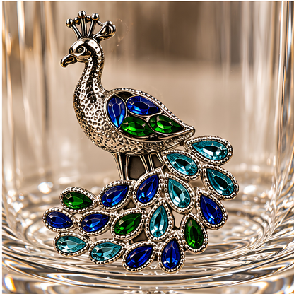 Peacock Royale Crystal Tumbler - Diamond Studded - Premium Leather Box - Set Of 6