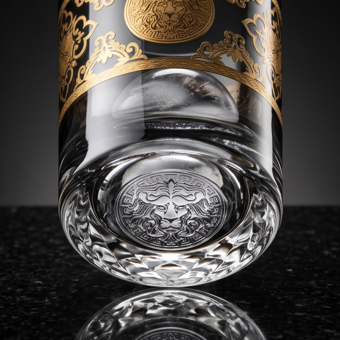 Royal Lion Whiskey Glass – Real Gold Embossed | Ash Crystal | Set of 6