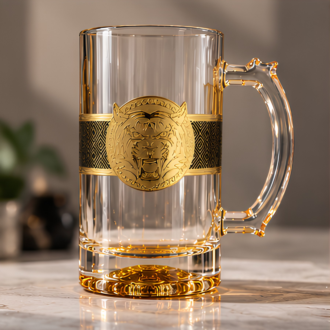 Lion Design Crystal Beer Mugs - Made In Italy