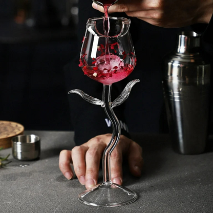 Rose Shaped Glass With Glass Straw