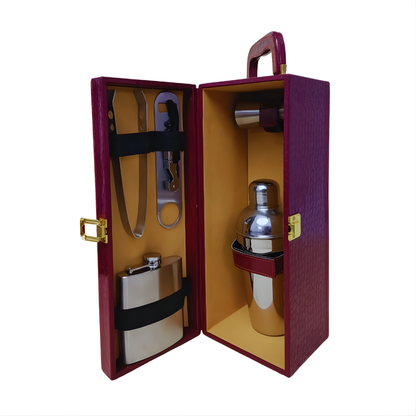 Bottle Gifting Leather Suitcase With Accessories