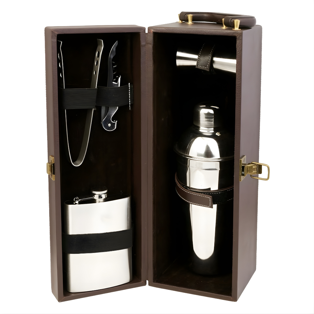 Bottle Gifting Leather Suitcase With Accessories