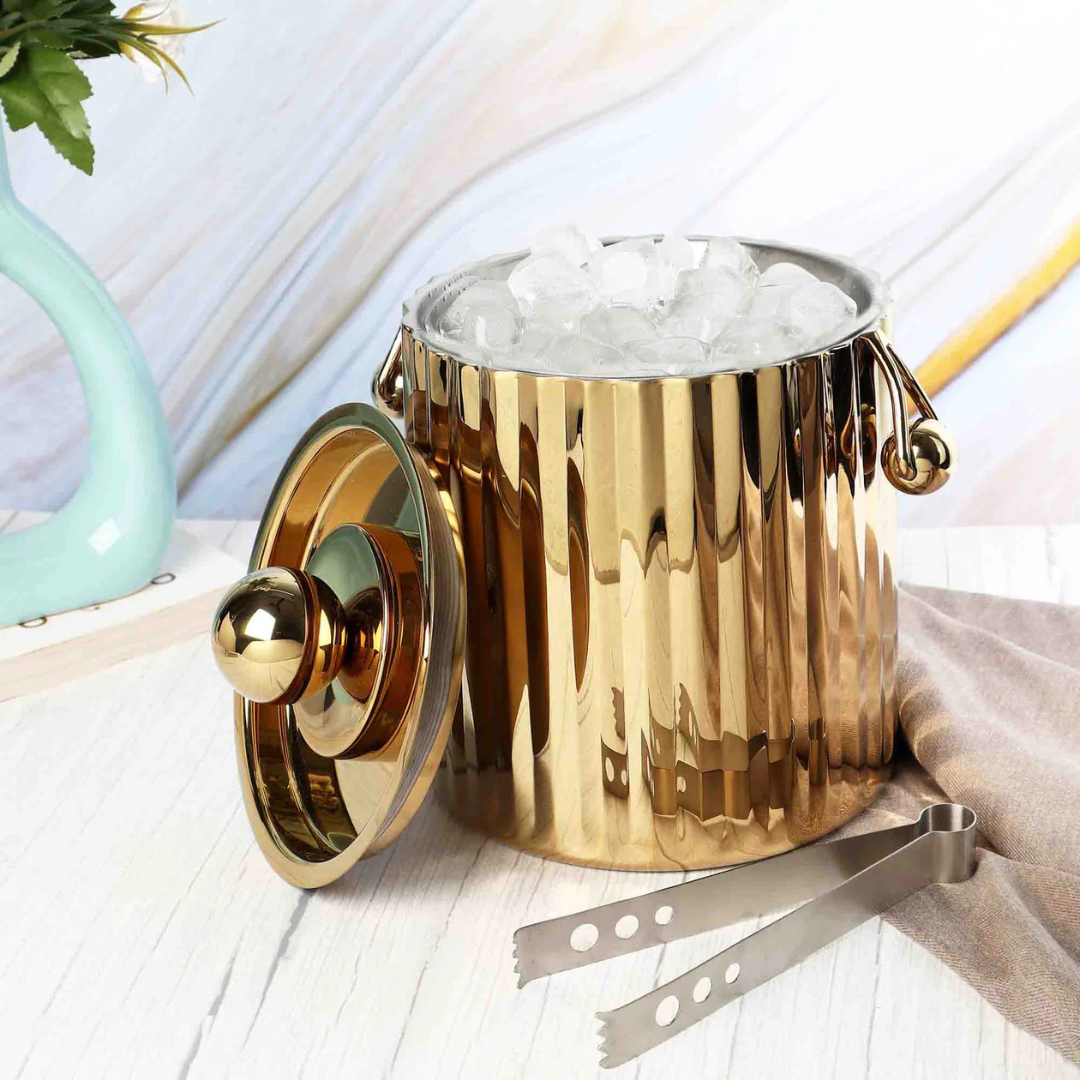 Metallic Ice Bucket With Tong