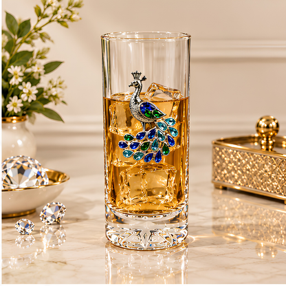 Peacock Royale Crystal Tumbler - Diamond Studded - Premium Leather Box - Set Of 6