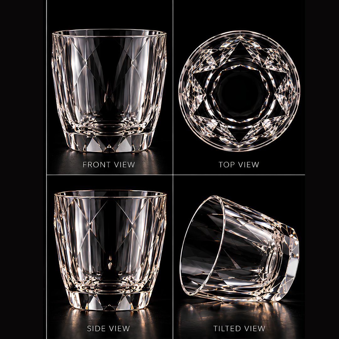 Diamond Cut Crystal Whiskey Glass - Heavy Base - Made in Italy - Set Of 6