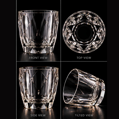 Diamond Cut Crystal Whiskey Glass - Heavy Base - Made in Italy - Set Of 6