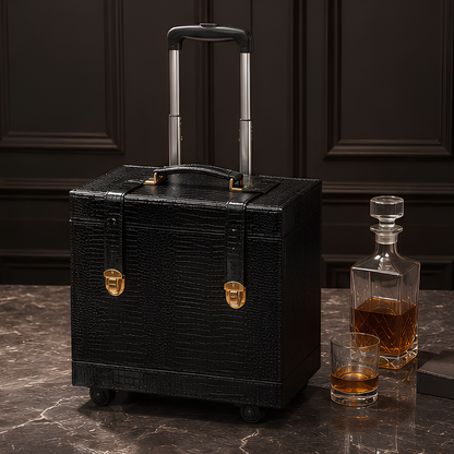 Luxury Leather Bar Trolley With Glasses & Bar Tools – 4 Bottle Holder Space