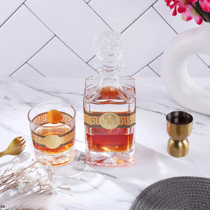 Lion Design Gold-Plated Whiskey Decanter Set