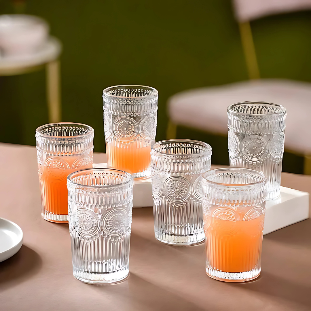 Royal Embossed Crystal Glass - Set Of 6