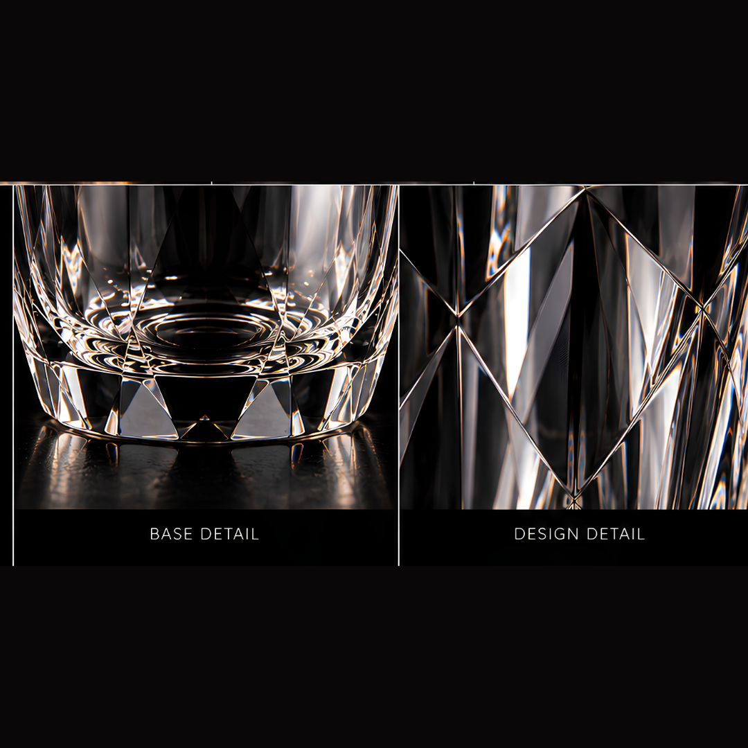 Diamond Cut Crystal Whiskey Glass - Heavy Base - Made in Italy - Set Of 6