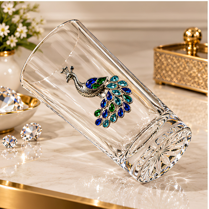 Peacock Royale Crystal Tumbler - Diamond Studded - Premium Leather Box - Set Of 6