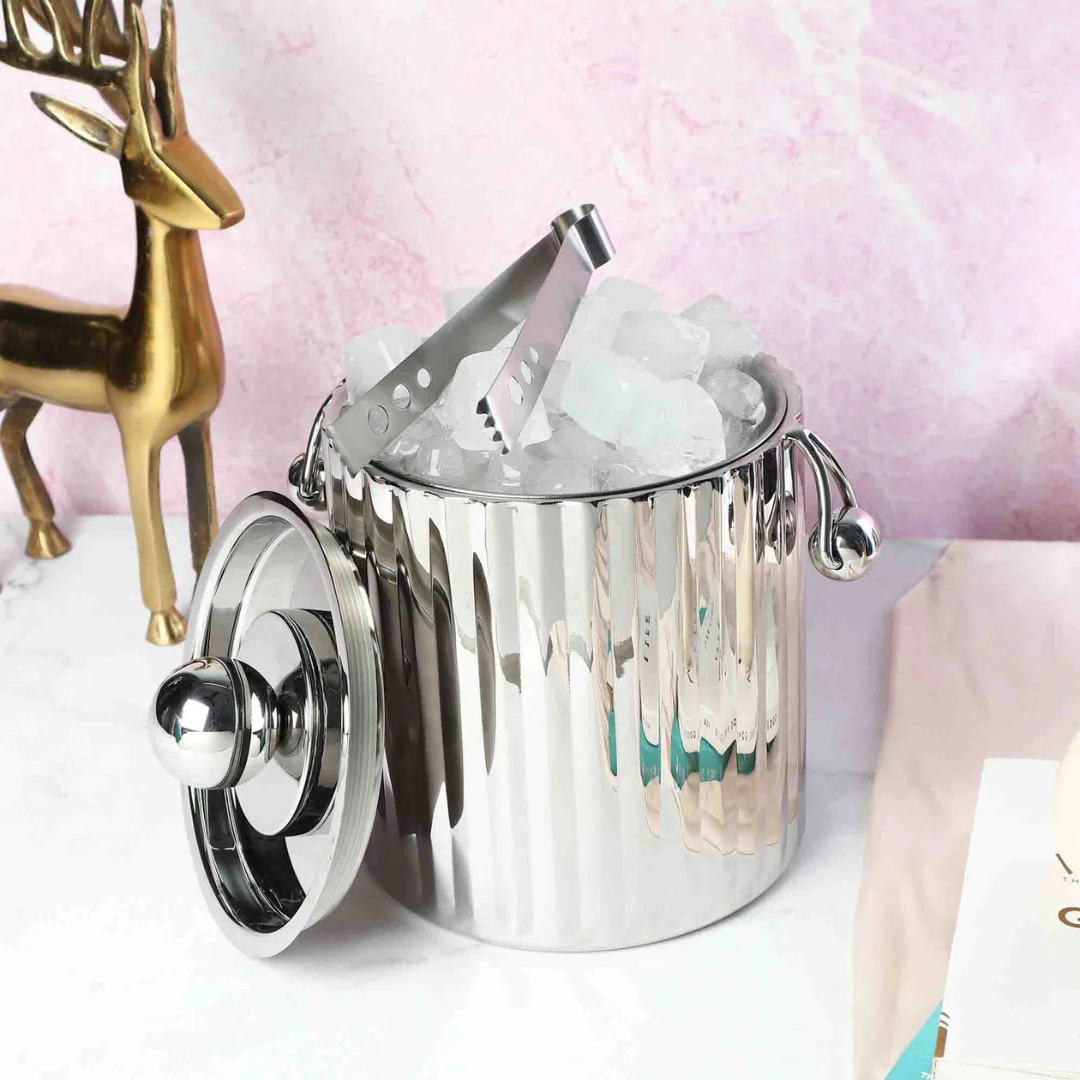 Metallic Ice Bucket With Tong