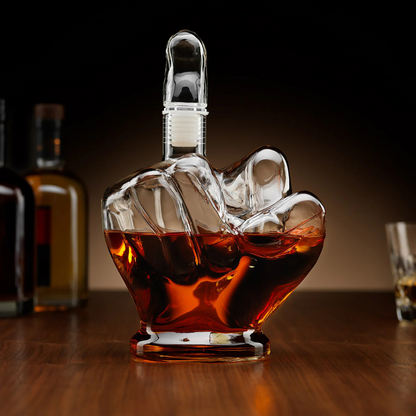 Middle Finger Crystal Whiskey Decanter Set - 1 Decanter 2 Glasses 1 Wooden Stand