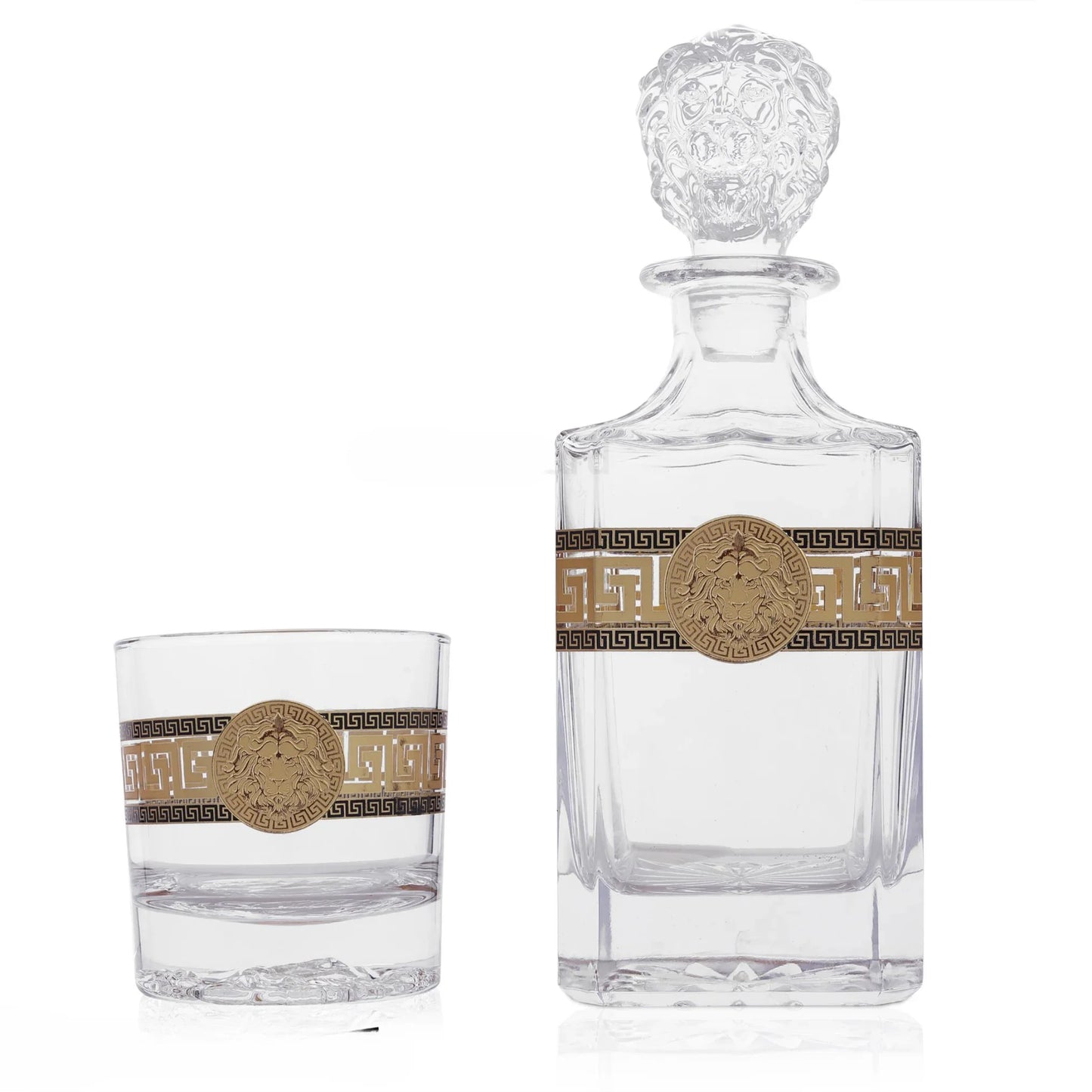 Lion Design Gold-Plated Whiskey Decanter Set