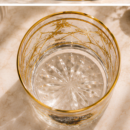 Crystal White Tiger Whiskey Glass - Real Gold Plated - Set of 6 with Leather Briefcase