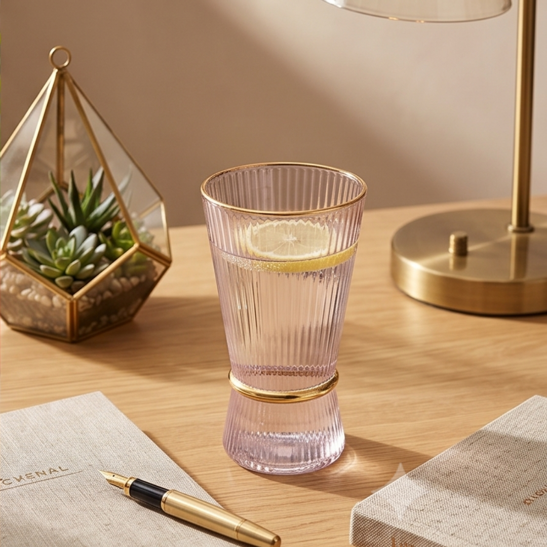 Korean Crystal Ribbed Glass – Real Gold Plated Rims