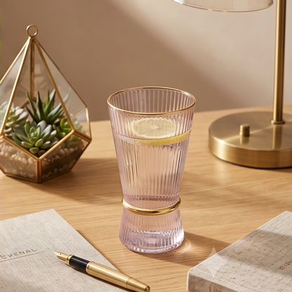 Korean Crystal Ribbed Glass – Real Gold Plated Rims