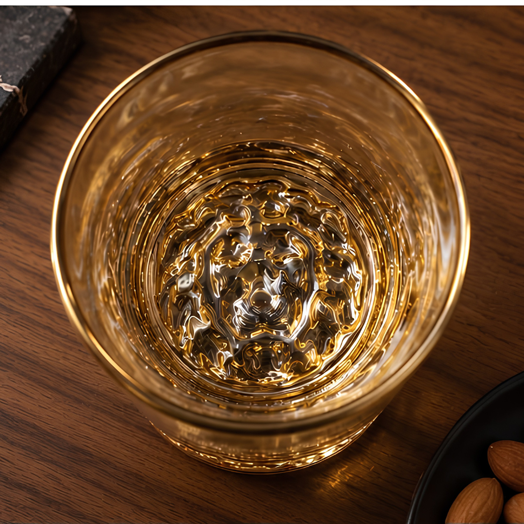 Royal Leaf Gold Whiskey Glass Set of 6, Made in Italy