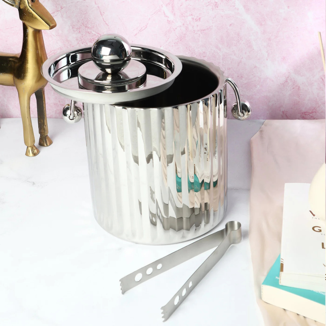 Metallic Ice Bucket With Tong