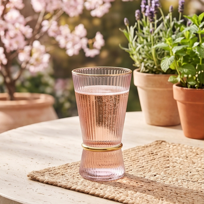 Korean Crystal Ribbed Glass – Real Gold Plated Rims