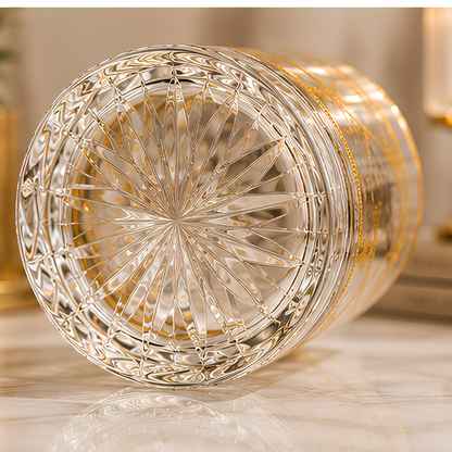 Crystal White Tiger Whiskey Glass - Real Gold Plated - Set of 6 with Leather Briefcase
