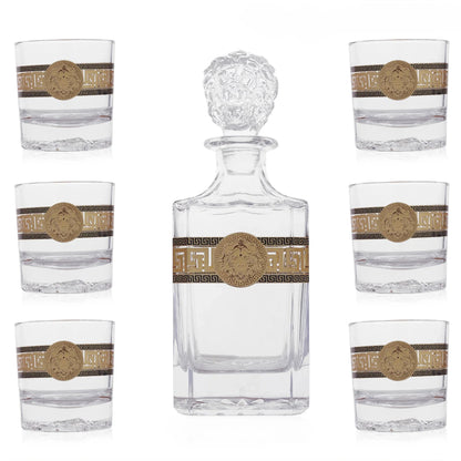 Lion Design Gold-Plated Whiskey Decanter Set