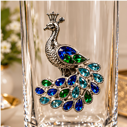 Peacock Royale Crystal Tumbler - Diamond Studded - Premium Leather Box - Set Of 6