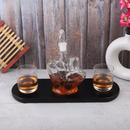 Middle Finger Crystal Whiskey Decanter Set - 1 Decanter 2 Glasses 1 Wooden Stand