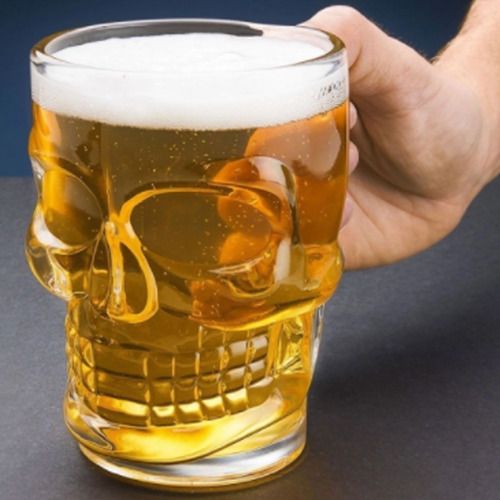 Viking Skull Plastic Beer Mug, 600ml, with fierce design.