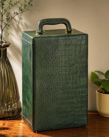 Leather Bar Briefcase With 3 Whiskey Glasses And Bar Tools