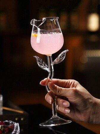 Rose Shaped Glass With Glass Straw