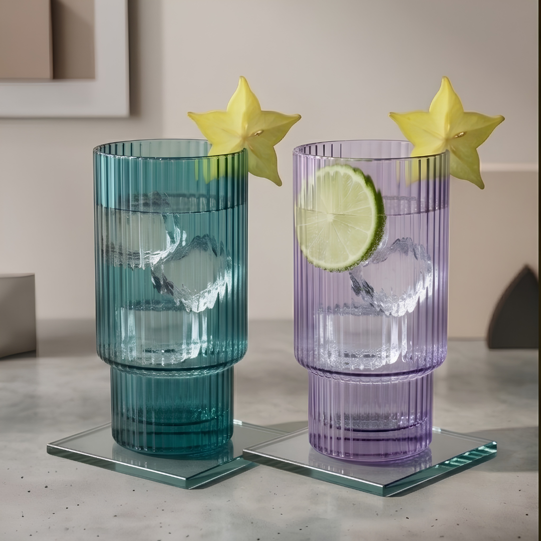 Korean Crystal Ribbed Glasses – Set of 6